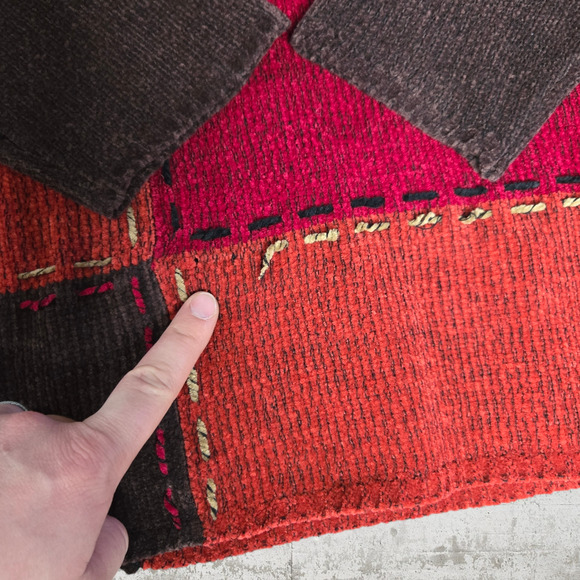 90s Vintage Red Patchwork Chenille Soft Deadstock Crewneck Sweater Size XL - Picture 3 of 9